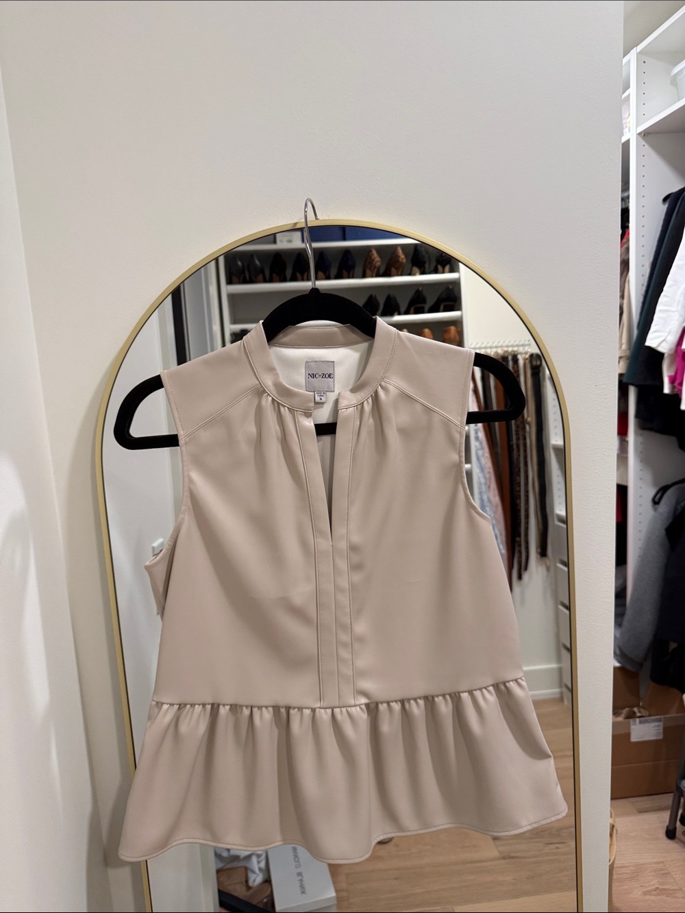 NIC+ZOE Beige Sleeveless Peplum Mini Dress